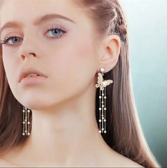 🎀Stunning Pearl Butterfly Long Tassel Earr - Picture 4 of 8
